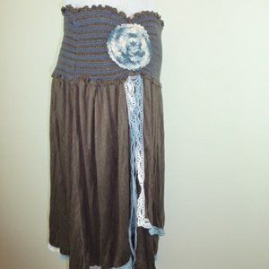 FREE PEOPLE brown boho crochet midi Ruched SKIRT NEW WITH TAGS M